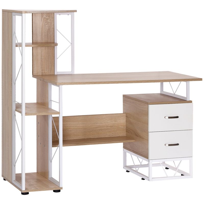 HOMCOM 52" Modern Multi-Level Computer Desk Home Office Study Workstation with Storage Shelves, Drawers and CPU Stand, 1 of 7