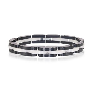 Metallo Mens Stainless Steel Black and White Ceramic Link Bracelet  - 8 Inch - 1 of 3