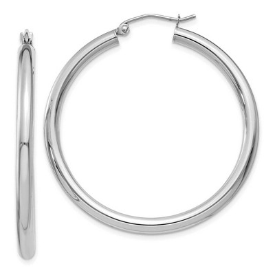 Black Bow Jewelry 3mm x 40mm 14k White Gold Classic Round Hoop Earrings