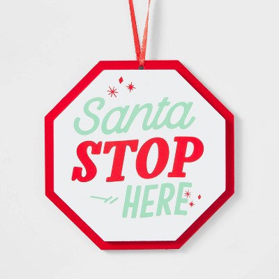 Santa Stop Here Layered Wood Stop Sign Christmas Tree Ornament Red/Green/White - Wondershop™