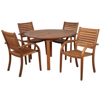 Arizona 5pc Patio Eucalyptus Wood Round Dining Set - International Home Miami