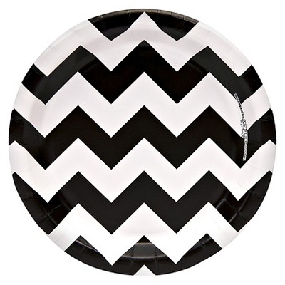 8ct Black & White Chevron Paper Dessert Plate