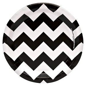8ct Black & White Chevron Paper Dessert Plate - 1 of 1