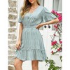 Women's Summer Floral Short Sleeve V Neck A-Line Midi Dress Green L - 3 of 4