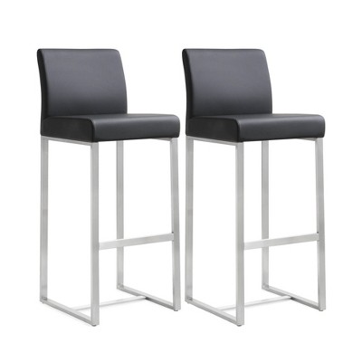 TOV Furniture Denmark Performance Vegan Leather Stool with Silver Base - Set of 2 Black 16"W x 18.5"D x 41.3"H