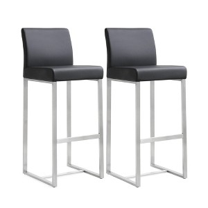 TOV Furniture Denmark Performance Vegan Leather Stool with Silver Base - Set of 2 Black 16"W x 18.5"D x 41.3"H - 1 of 4