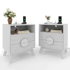 Modern Fluted Night Stand, Bedroom Nightstand with USB Charging Station, Wood Fluted Bedside Table - 1 of 4