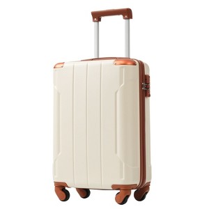 20-Inch White Brown Hardshell ABS Luggage with Double Spinner Wheels and TSA Lock Travel Carry-On Luggage - 1 of 4