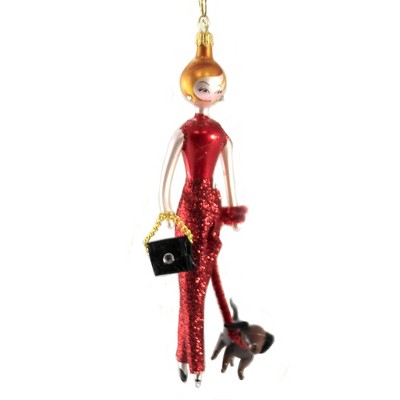 Italian Ornaments 7.0" Jill In Red Glittered Pants Ornament Italian Dog Diva Lady  -  Tree Ornaments