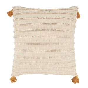 Saro Lifestyle Timeless Texture Striped Woven Throw Pillow Cover, 20"x20", Yellow - 1 of 3