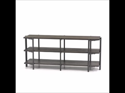 Smoked Oak and Black Metal 55" TV Stand with Open Shelving