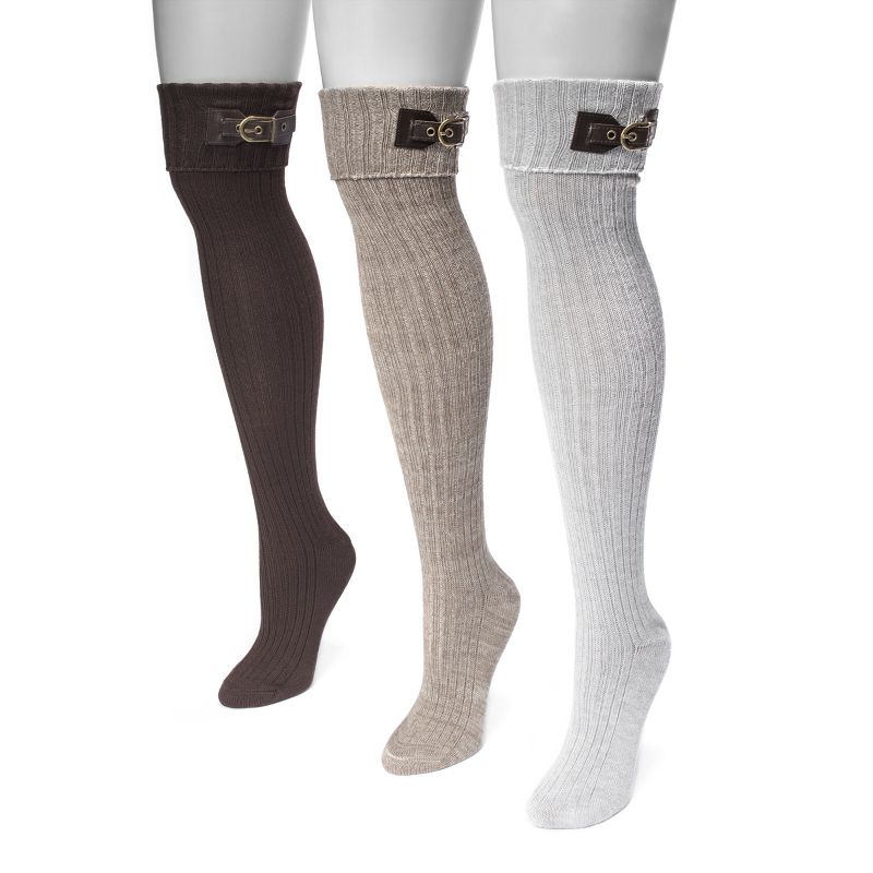 MUK LUKS Women's 3 Pair Buckle Cuff Over the Knee Socks-Neutral OS, 1 of 4
