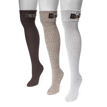 MUK LUKS Women's 3 Pair Buckle Cuff Over the Knee Socks-Neutral OS