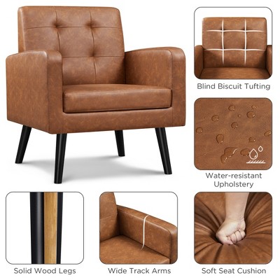 Yaheetech Modern Armchair Accent Chair Faux Leather Tufted With Solid ...