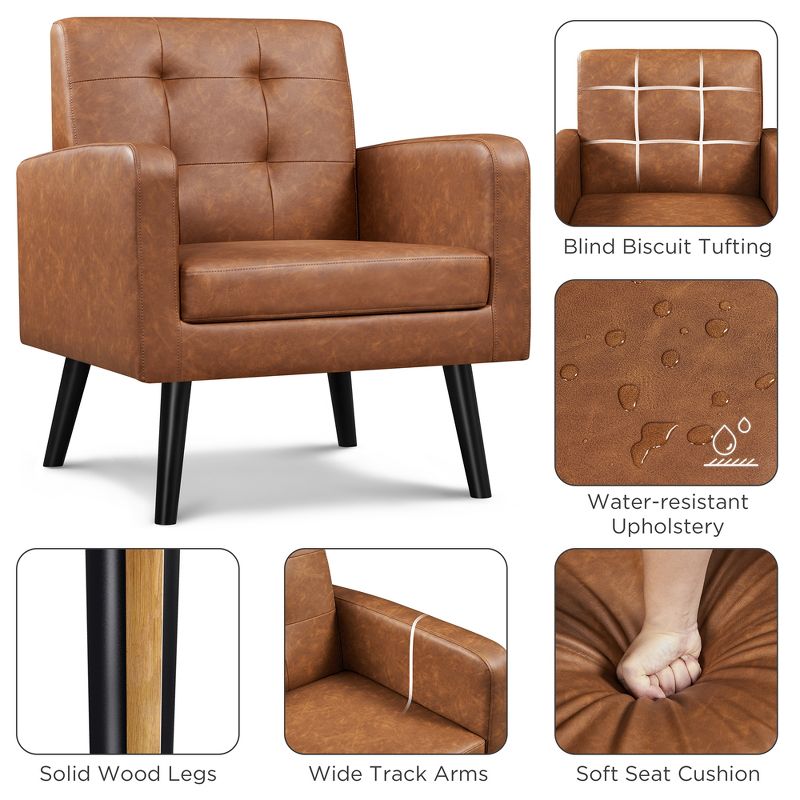 Yaheetech Modern Armchair Accent Chair Faux Leather Tufted with Solid Wood Legs, 4 of 8
