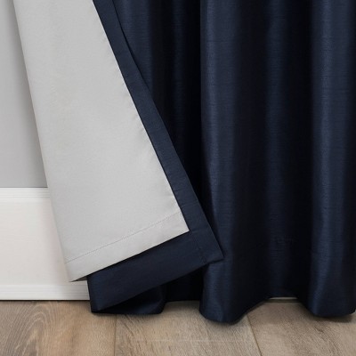 Navy Faux Silk Blackout Back Tab Curtain Panel