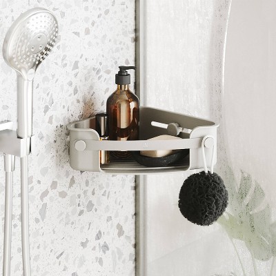 Gray Plastic Suction Mount Shower Corner Basket