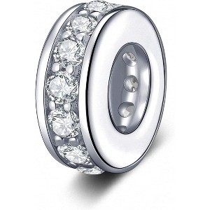 Sterling Silver Clear CZ Spacer Charm Bead for Bracelets - 1 of 4