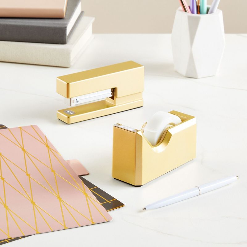 Paper Junkie 2 Piece Matte Gold Stapler and Tape Dispenser Set for Home Office Decor, Classroom Supplies, Desk Accessories for Dorm Room, Students, 2 of 9