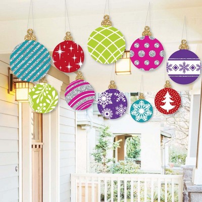 Big Dot of Happiness Hanging Colorful Ornaments - Outdoor Holiday and Christmas Hanging Porch and Tree Yard Decorations - 10 Pc