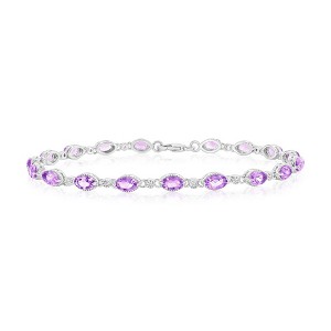 Simona Sterling Silver, Oval 3.99ct Amethyst & 0.11ct White Topaz, Beaded Outline Gem Bracelet - Purple - 7.5 Inch - 1 of 2