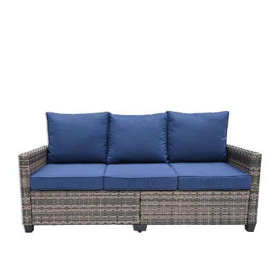 FIONECA 3-Piece Patio Furniture Set ¨C PE Wicker Barrel-Style Sofa Set with Blue Cushions