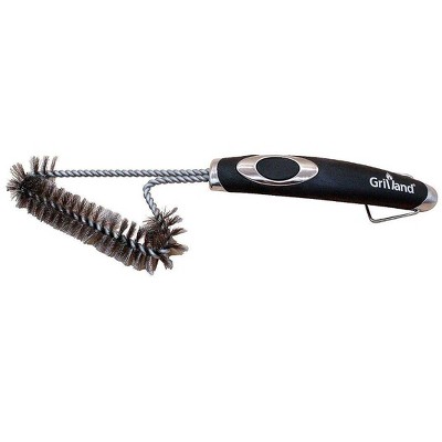 MPM Barbecue Grill Brush 12". Durable Unique Shaped Brush Stainless Steel Bristle & TPR Soft-Grip Handle  for Smaller Grills & Deep Cleaning