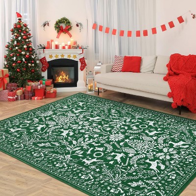 GustoWave Christmas Non Shedding Xmas Decorative Throw Rug for Living Room, Bedroom, Green