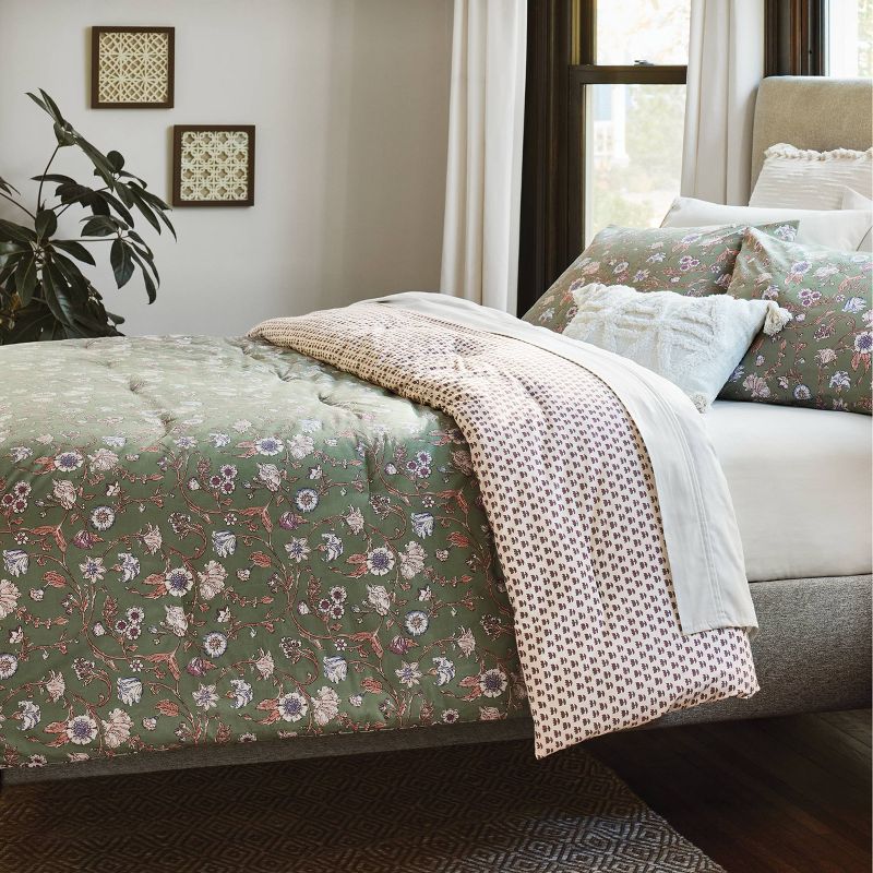 Boho Reversible Printed Comforter & Sham Set Green Floral - Threshold™, 3 of 7