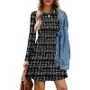 2025 Women's Long Sleeve Sweater Dress for Fall, Crew Neck Knit Midi Dress Black Plaid - 2 of 4