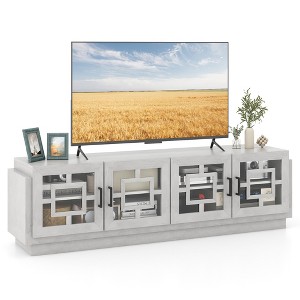 Tangkula 4-Door Glass Entertainment Center Farmhouse TV Stand for TVs up to 75" Oak White - 1 of 4