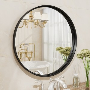 Apmir Round High Quality Aluminum Alloy Framed French Cleat Mounted Wall Decor Bathroom Vanity Mirror in matte black with 5-Year Warranty - 1 of 4