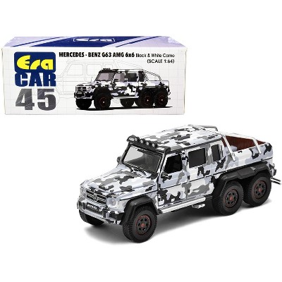 Mercedes Benz G63 AMG 6x6 Pickup Truck with Spotlight Black and White Camo 1/64 Diecast Model Car by Era Car