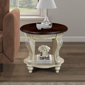 PAGED 22 Inch Round Side Table Retro Wooden End Table with Storage Shelf and 4 Legs for Living Room, Bedroom - 1 of 4