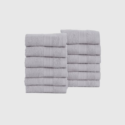 12pc Feather Touch Cotton Washcloth Set Silver - Trident Group