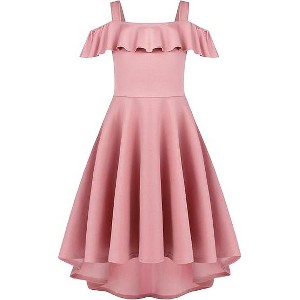 Arshiner Girls Summer Dress Off Shoulder Flutter Sleeve Midi Swing Cassual Formal Dresses with Pocket - 1 of 4