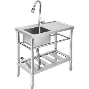 30"x16"x30" Stainless Steel Commercial Sink Kitchen Utility Sink 1 Compartment With Prep Table & Faucet - 1 of 4