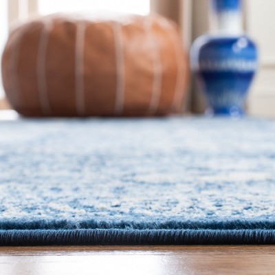 Hand-Knotted Serenity Square Rug in Navy & Cream - Wool & Silk Blend