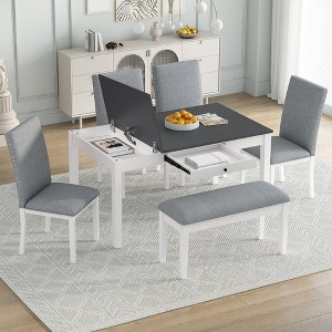 6 Piece Dining Table Set for 6, Farmhouse Kitchen Table Set With Flip-up Storage Bins, Kitchen Breakfast Table Set for Dining Room Kitchen - 1 of 4
