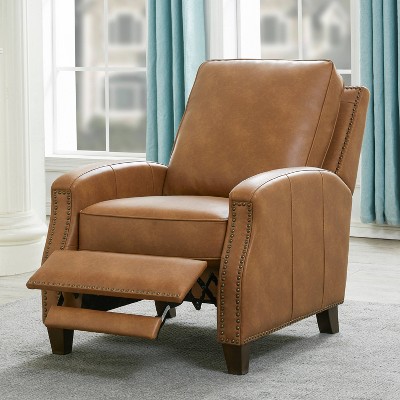 Saddle Brown Faux Leather Push Back Recliner with Nailhead Trim