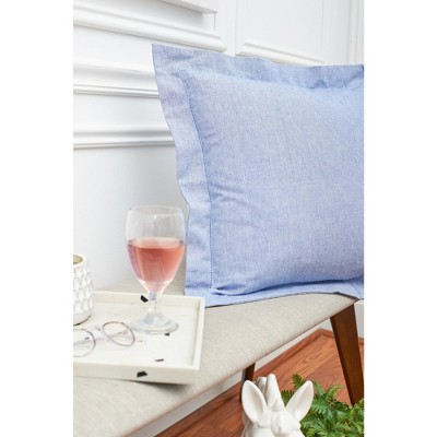 Elisabeth York Blue Cotton Hemstitch Throw Pillow