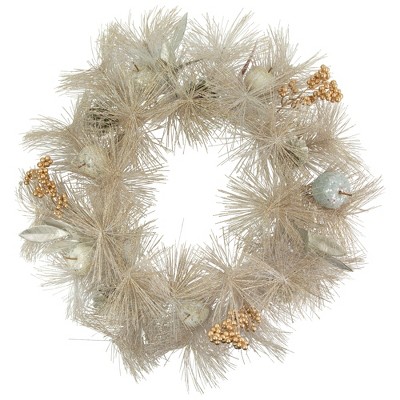 Northlight Champagne Gold Apple and Pine Needle Artificial Christmas Wreath, 24-Inch, Unlit