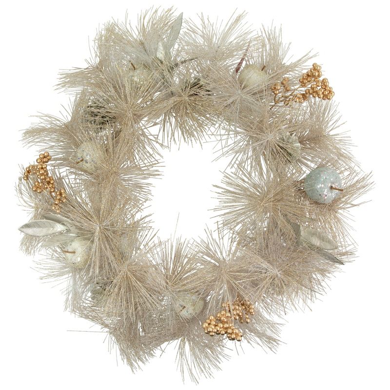 Northlight 24" Champagne Gold Apple and Pine Needle Artificial Christmas Wreath - Unlit, 1 of 5