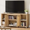 TV Stand for TVs up to 70'', Mid Century Modern Entertainment Center with 2 Rattan Doors & 4 Open Shelves, Boho Media TV Console for Living Room - 3 of 4
