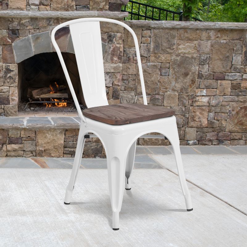 Flash Furniture Metal Stackable Chair with Wood Seat, 3 of 12