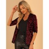 Allegra K Women's Open Front Collarless 3/4 Sleeve Sequin Velvet Jacket - 2 of 4