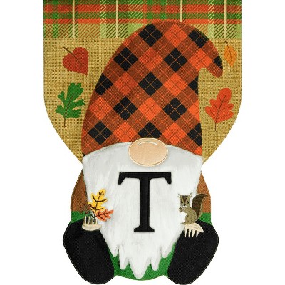 Fall Gnome Burlap Monogram Letter  T Garden Flag 18" x 12.5" Briarwood Lane