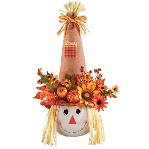Collections Etc Floral Scarecrow Head Wall Decoration 13 X 7 X 23 Orange - 1 of 2