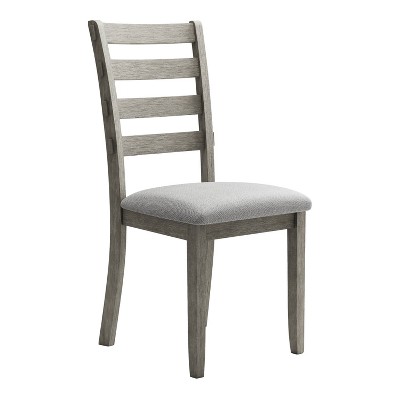 24/7 Shop At Home Set of 2 Windsong Ladder Back Cushioned Dining Chairs Gray: Upholstered, Parsons Style, Wood Frame