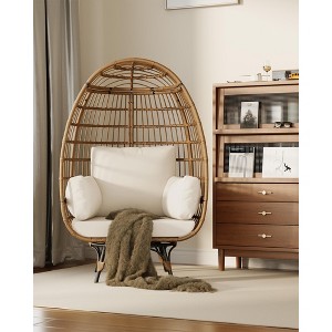 360°Swivel Egg Chair, Patio Rotating Rattan Egg Basket Chair with Steel Frame and 4 Cushions, Heavy-Duty Wicker Chair for Porch, Backyard - 1 of 4